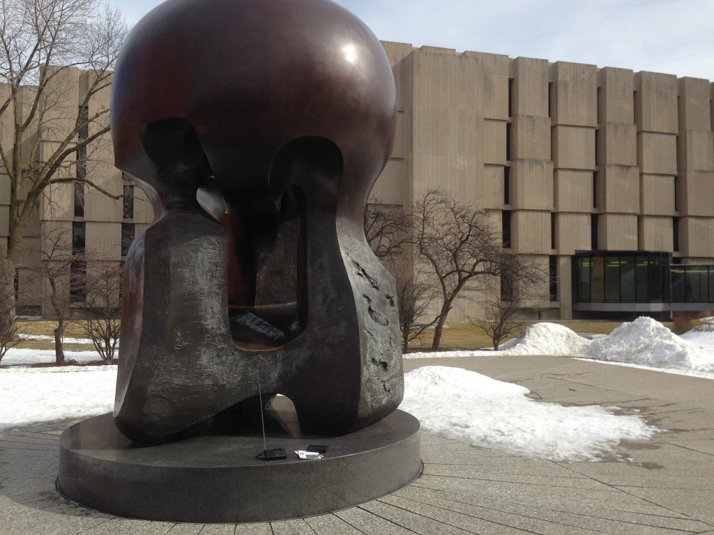 Henry Moore sculpture above the Fermi Labs